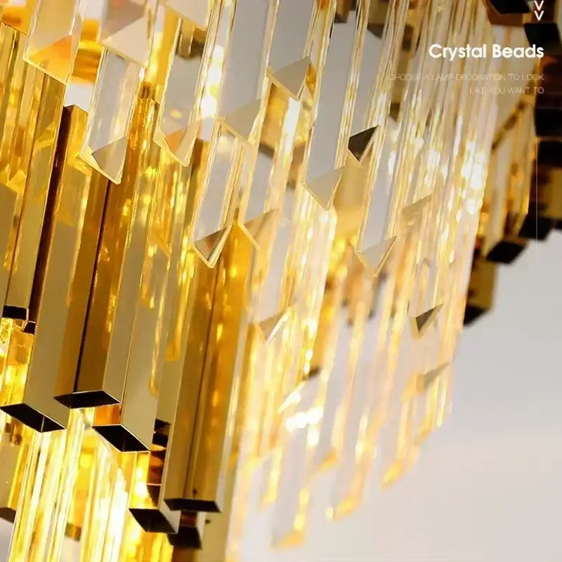 Decorbites golden luxury led crystal chandelier with faceted golden luxury led rectangular crystal beads cascading elegantly