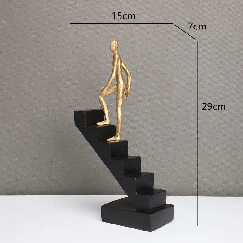 DecorBites golden man climber abstract sculpture golden figurine ascending black stairs 29cm for home decor ornaments