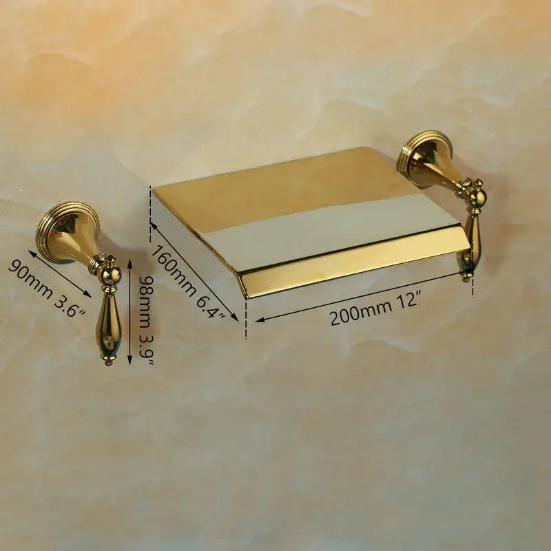 Decorbites golden plated brass toilet paper holder with ornate vintage-style brackets and rectangular cover for bathroom