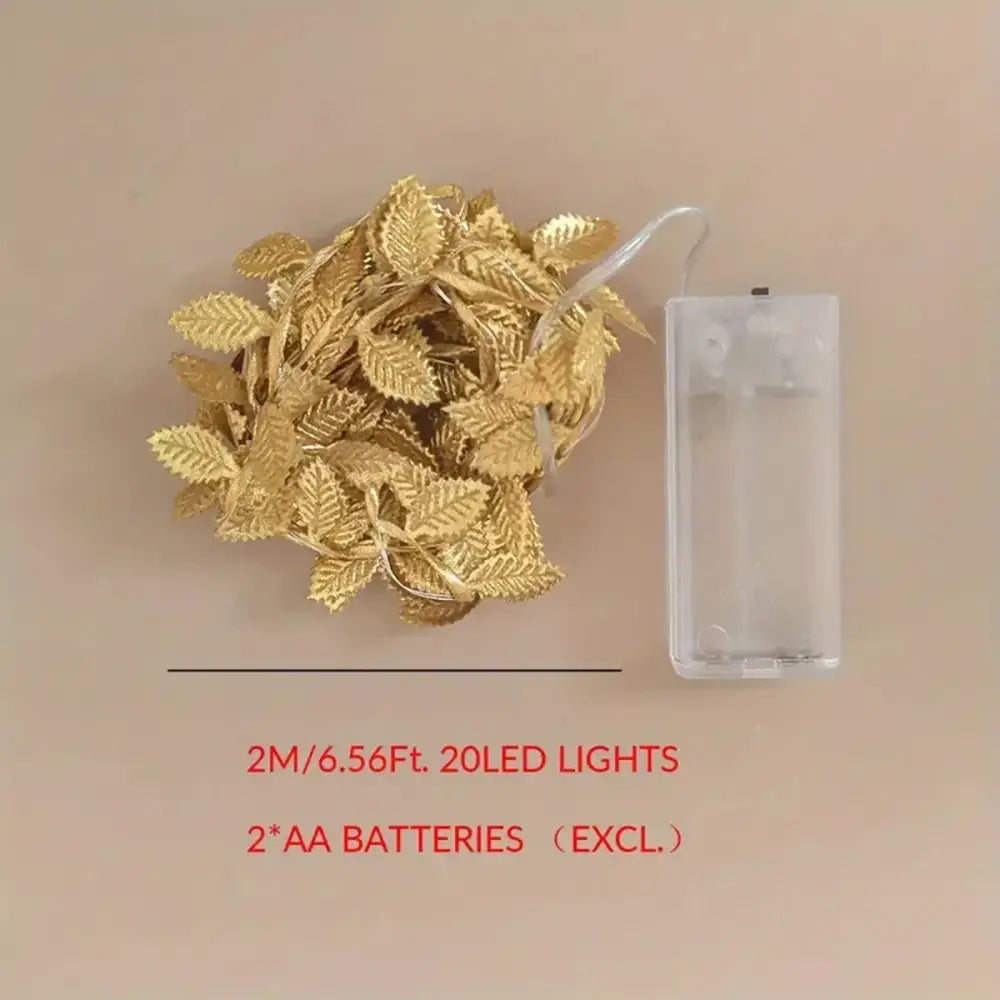 Decorbites golden silver leaf fairy lights with 20 led bulbs and clear battery case featuring tiny leaves for events