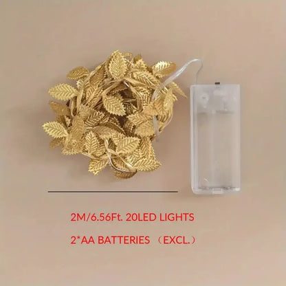 Decorbites golden silver leaf fairy lights with 20 led bulbs and clear battery case featuring tiny leaves for events