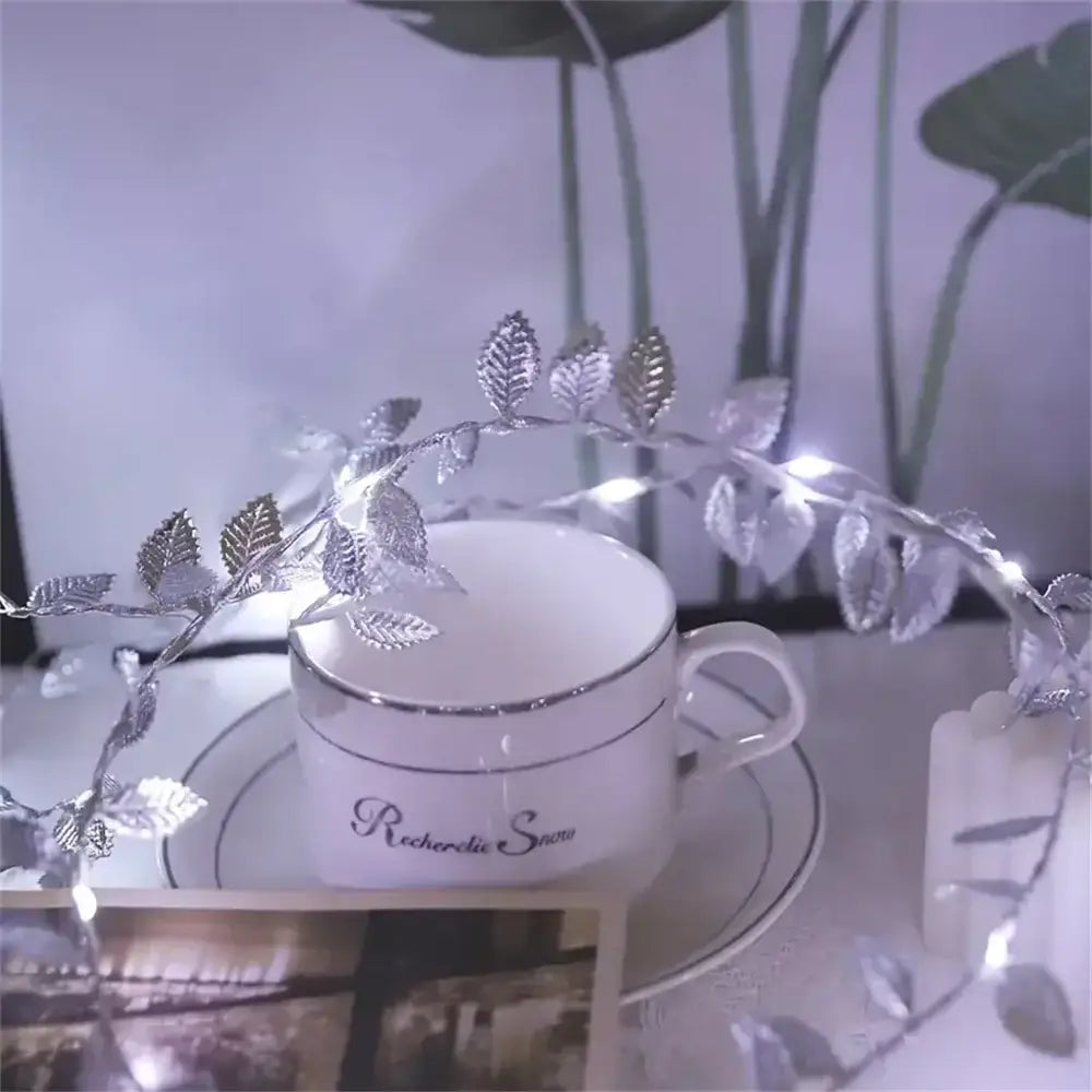 DecorBites™ golden silver leaf fairy lights with tiny leaves and embedded LED bulbs for elegant event decoration