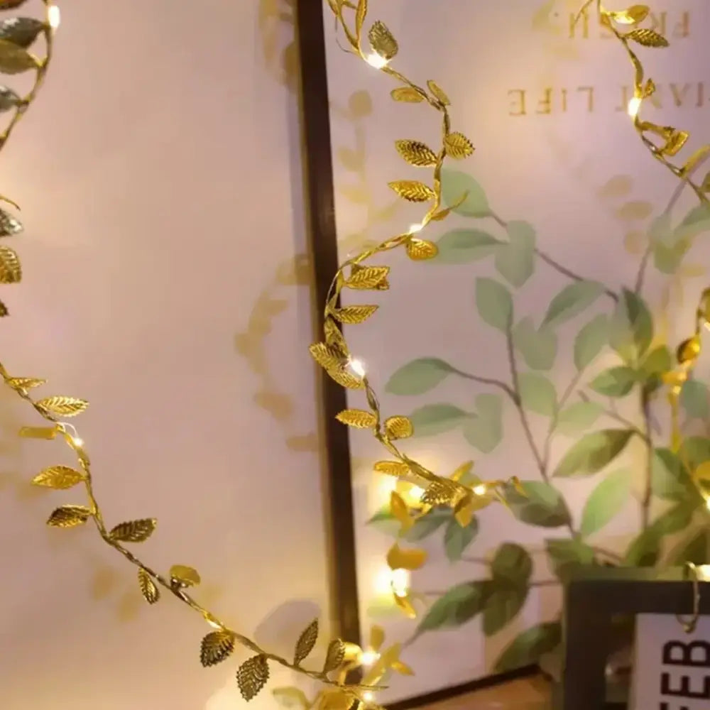 Decorbites™ golden silver leaf fairy lights with warm white leds and tiny leaves for elegant event decoration
