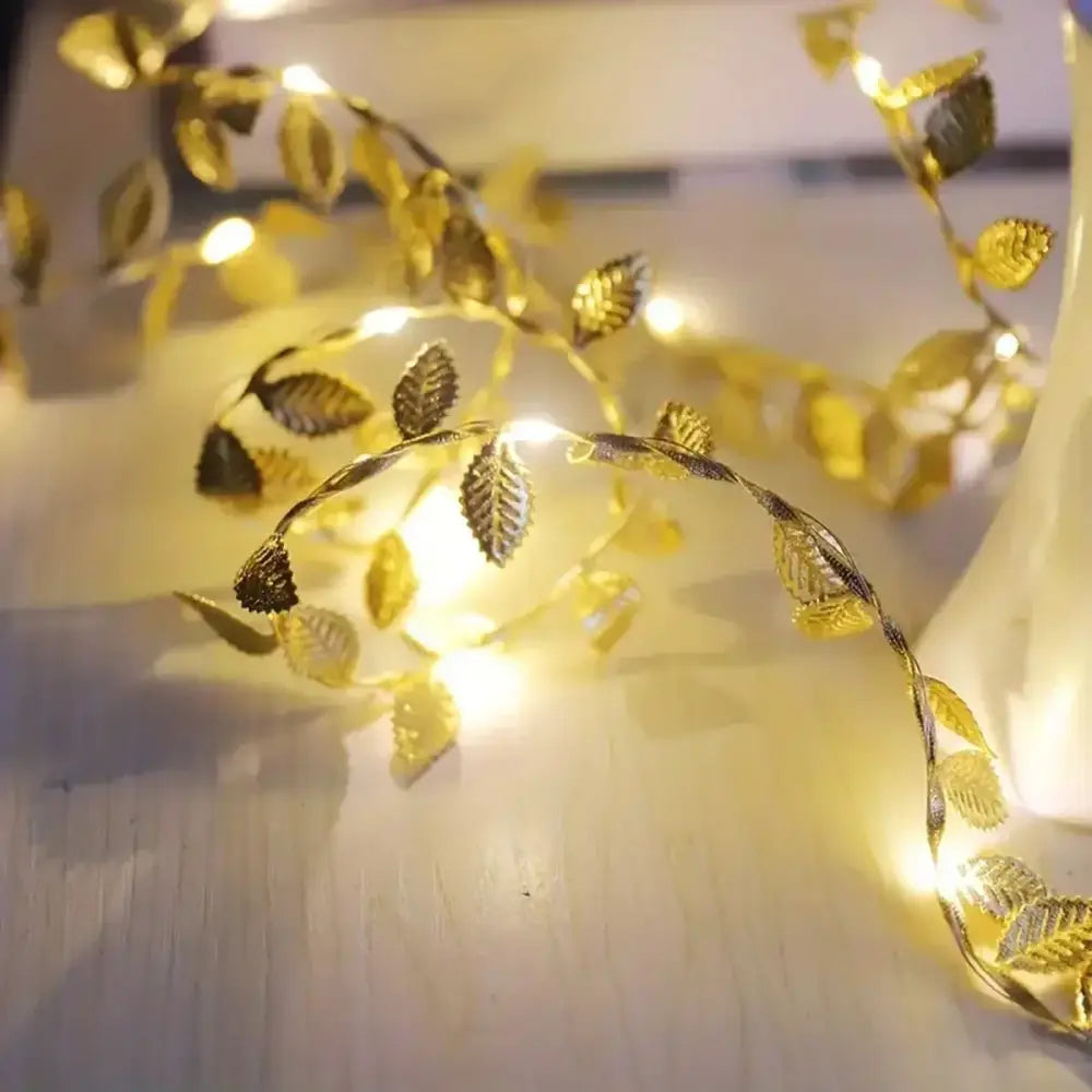 Decorbites™ golden silver leaf fairy lights featuring warm glowing bulbs and tiny leaves for elegant event décor