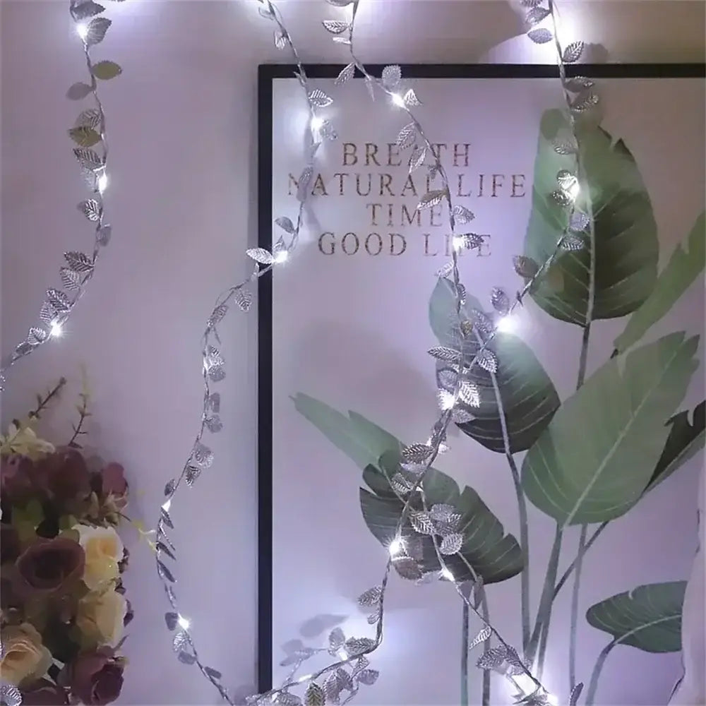 Decorbites golden silver fairy lights featuring tiny leaves with warm white leds for event decoration