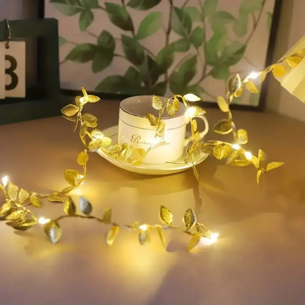 Decorbites™ golden silver leaf fairy lights with tiny golden leaves and warm glowing bulbs for event decoration