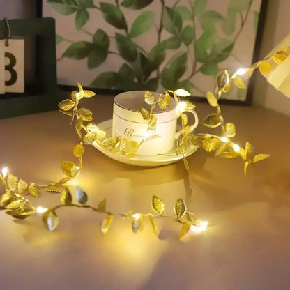 Decorbites™ golden silver leaf fairy lights with tiny golden leaves and warm glowing bulbs for event decoration