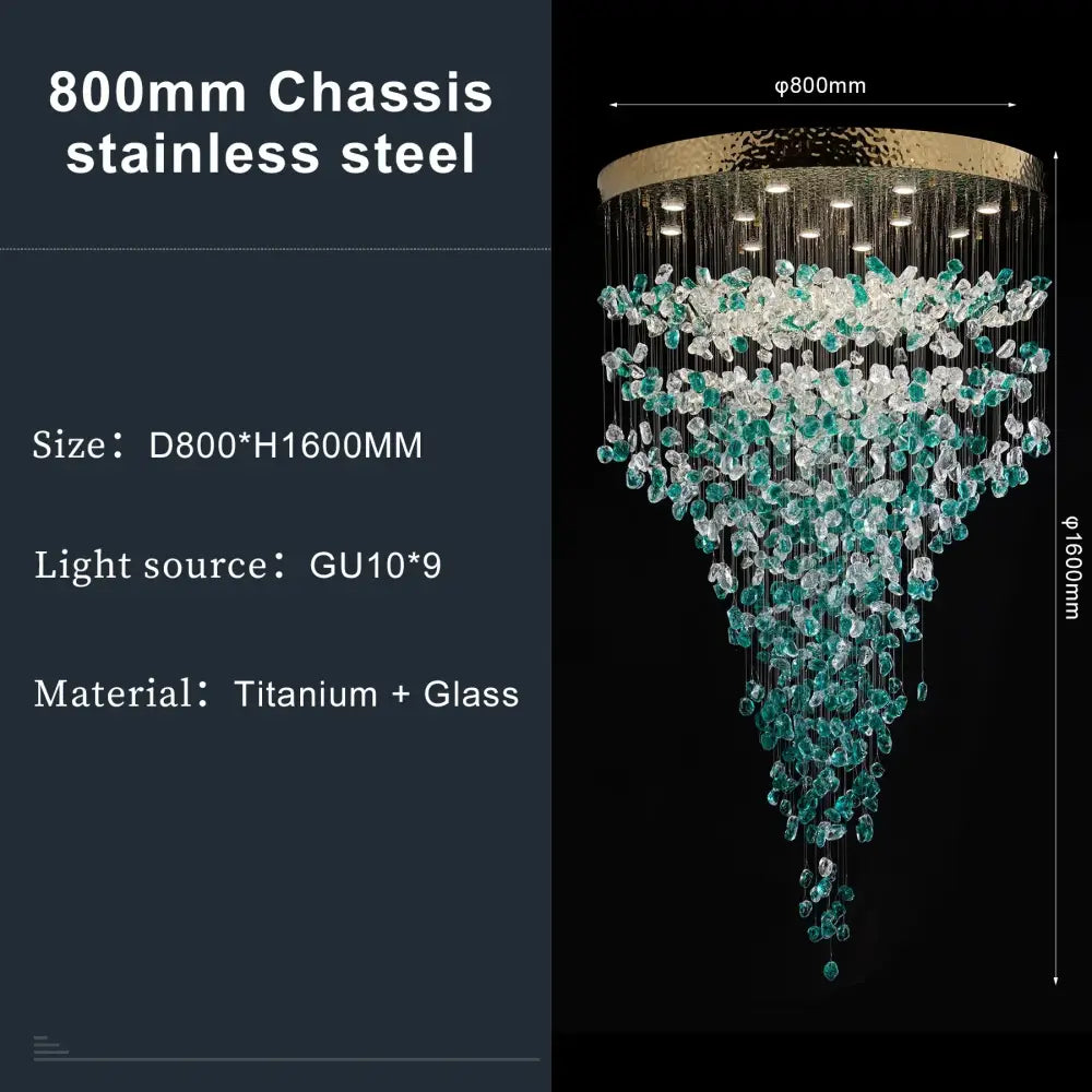 Elegant green crystal stone chandelier with hammered gold stainless steel chassis and translucent green and clear beads