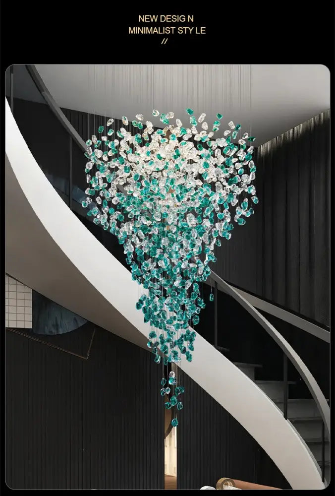 Decorbites™ green crystal stone chandelier with heart-shaped cascading translucent green and clear glass beads for modern spaces