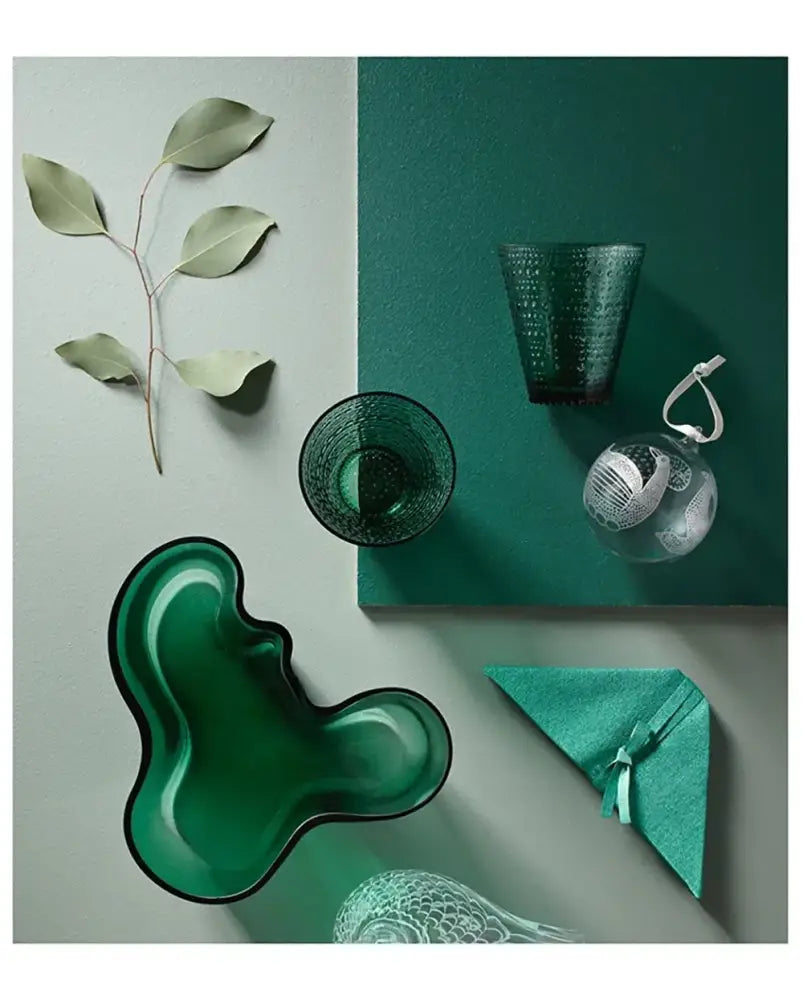 Decorbites green glass vase with an organically shaped glossy emerald green glass bowl and black rim for modern decor