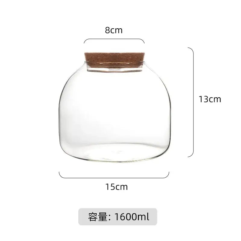 Green Moss Glass Vase Terrarium Container - 15X13cm With Cork - Vase