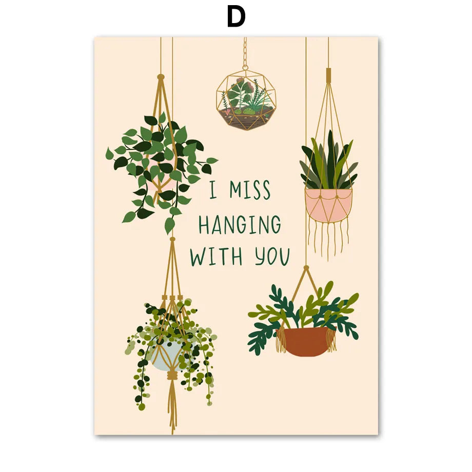 Green Plants Black Cat Canvas Wall Art - D / 40X50cm No Framed - Posters