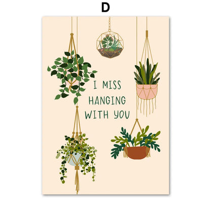 Green Plants Black Cat Canvas Wall Art - D / 40X50cm No Framed - Posters