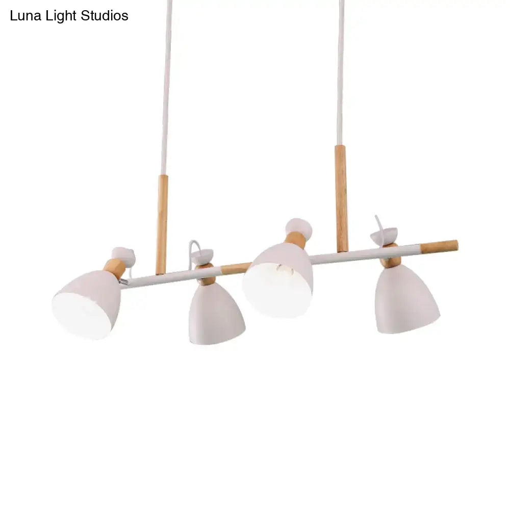 Modern white and wood pendant light fixture with three adjustable lamp heads for grey white green bell island lamp