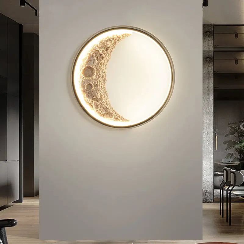 Decorbites™ half moon modern led wall lamp with textured beige crescent shape and illuminated edges wall lamp