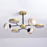 Decorbites hand blown glass round chandelier light with gold canopy shape and marbled glass shades for 220v-240v use