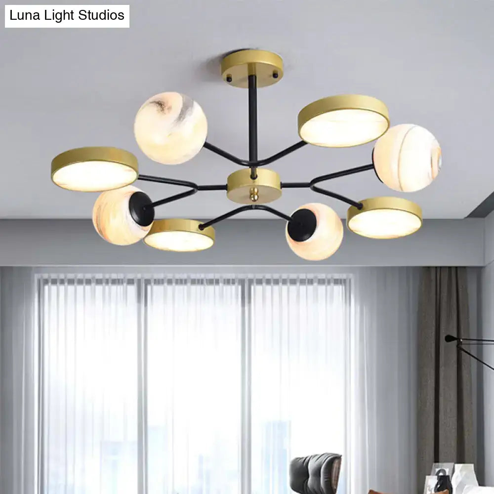 Decorbites hand blown glass chandelier light with gold canopy shape and seven spherical shades for 220v-240v use
