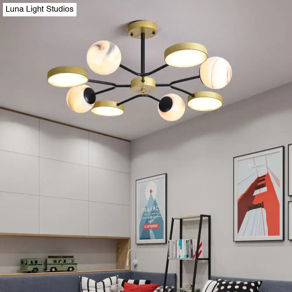 Modern DecorBites™ hand blown glass round chandelier light in gold with black frame canopy shape for 220v-240v 110v-120v use
