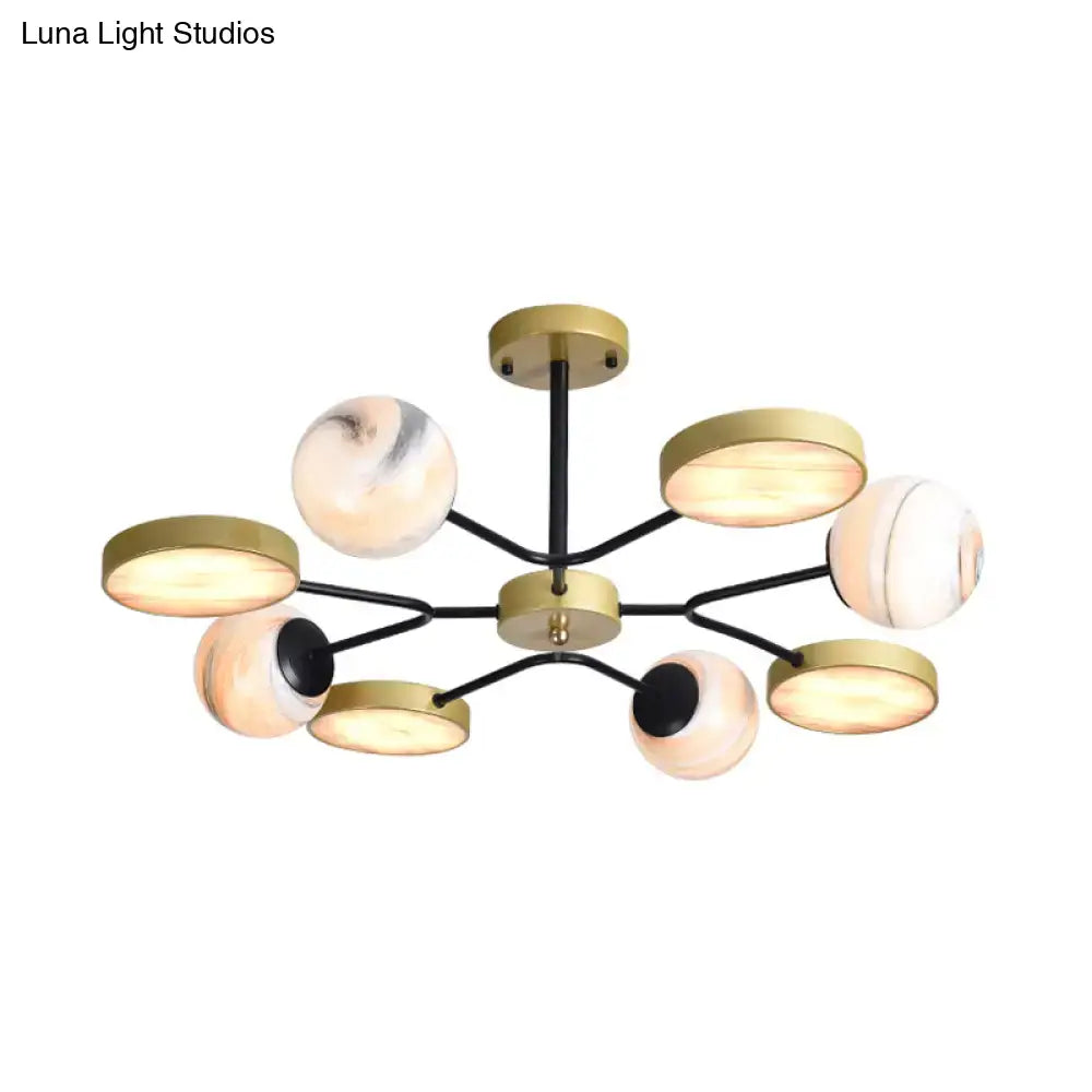 Modern chandelier with hand blown glass marble shades and brass hub in gold canopy shape for 220v-240v and 110v-120v use
