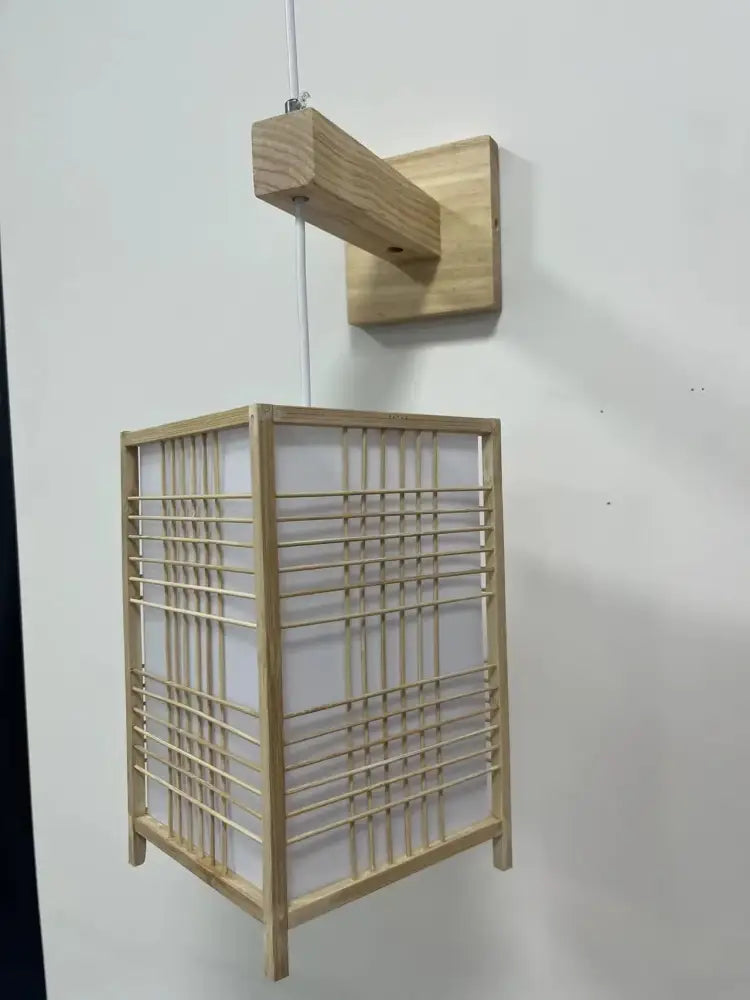 DecorBites™ hand-knit bamboo pendant ceiling light with natural wood frame and translucent paper panels ceiling light