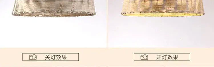 Decorbites™ hand-knit bamboo pendant ceiling light with natural woven wicker lampshade and warm golden glow
