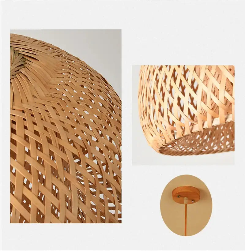 DecorBites™ hand-knit natural woven bamboo pendant ceiling light with lattice design for elegant ceiling lighting