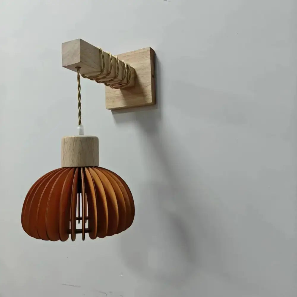 Decorbites hand-knit bamboo pendant ceiling light with rustic wooden amber petal shade and natural wooden base