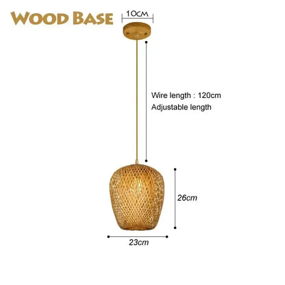 DecorBites™ hand-knit bamboo pendant ceiling light with warm tones natural wood base and adjustable brass wire ceiling light