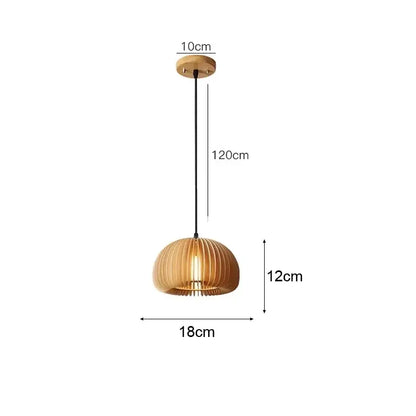DecorBites™ hand-knit bamboo pendant ceiling light with warm-toned ribbed wooden shade and circular ceiling mount