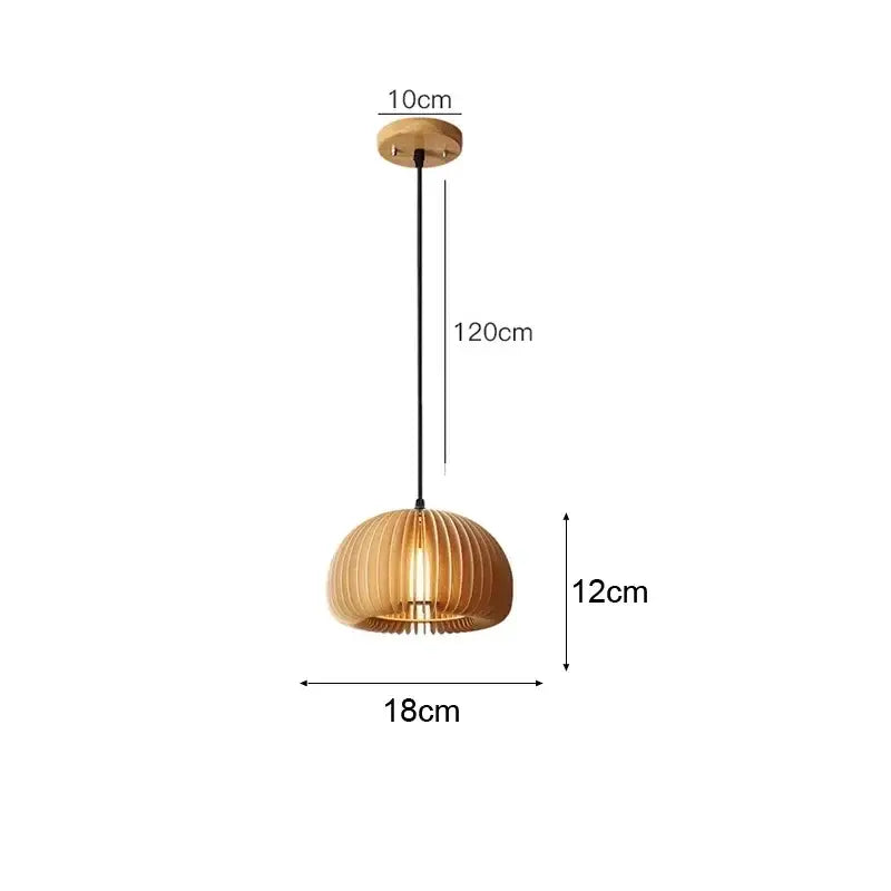 DecorBites™ hand-knit bamboo pendant ceiling light with warm-toned ribbed wooden shade and circular ceiling mount