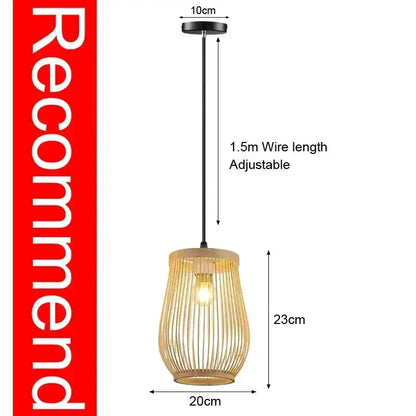 Decorbites™ hand-knit warm-toned bamboo pendant ceiling light with slender black adjustable wire and circular mount