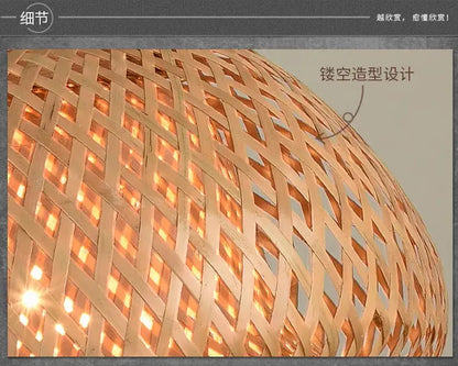 DecorBites™ hand-knit warm-toned bamboo pendant ceiling light with woven lattice design for stylish ceiling light décor