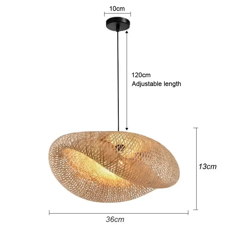 DecorBites hand-knit bamboo pendant ceiling light with warm tones and adjustable black metal chain ceiling mount