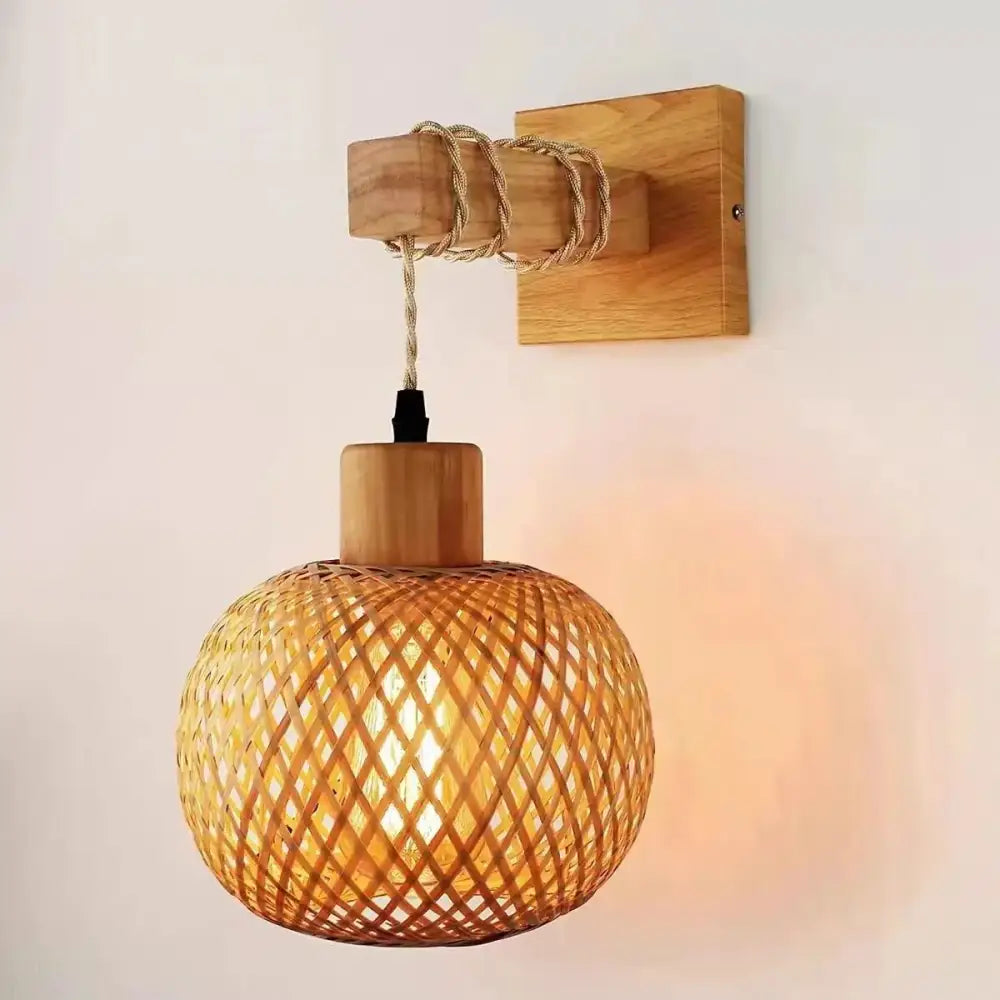 DecorBites™ warm-toned bamboo pendant ceiling light with wooden bracket and cord for stylish ceiling light decor