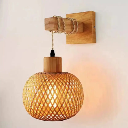 DecorBites™ warm-toned bamboo pendant ceiling light with wooden bracket and cord for stylish ceiling light decor