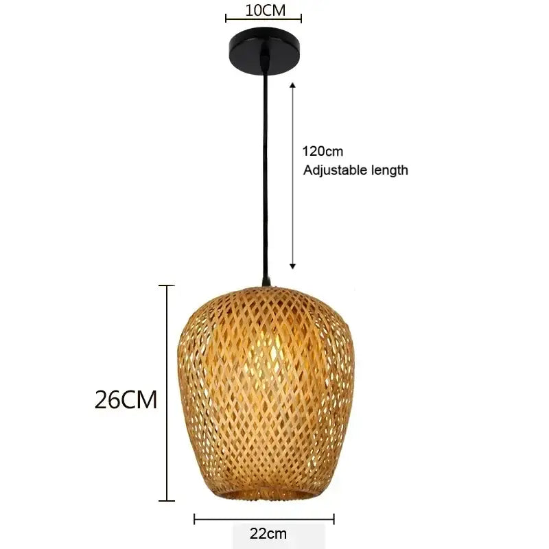 Decorbites™ hand-knit warm-toned bamboo pendant ceiling light with black adjustable mount and cord