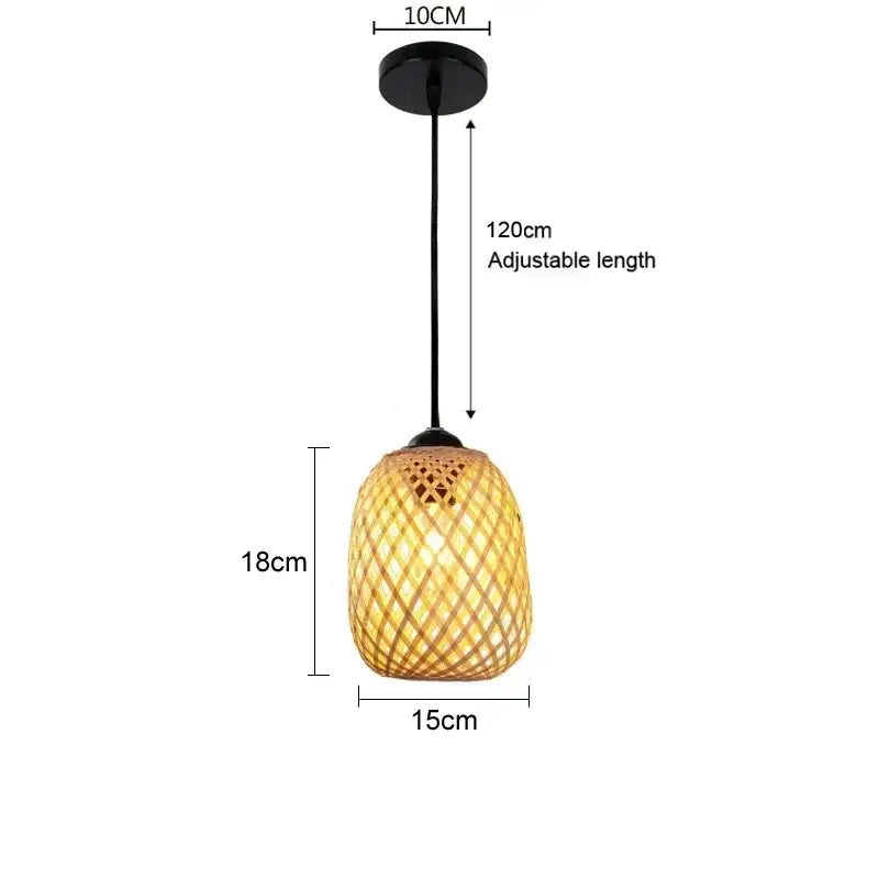 DecorBites™ hand-knit warm-toned bamboo pendant ceiling light with black metal mount and adjustable chain ceiling light
