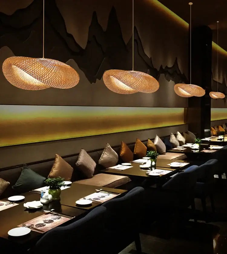 Warm woven bamboo pendant ceiling lights from DecorBites hand-knit bamboo pendant ceiling light collection