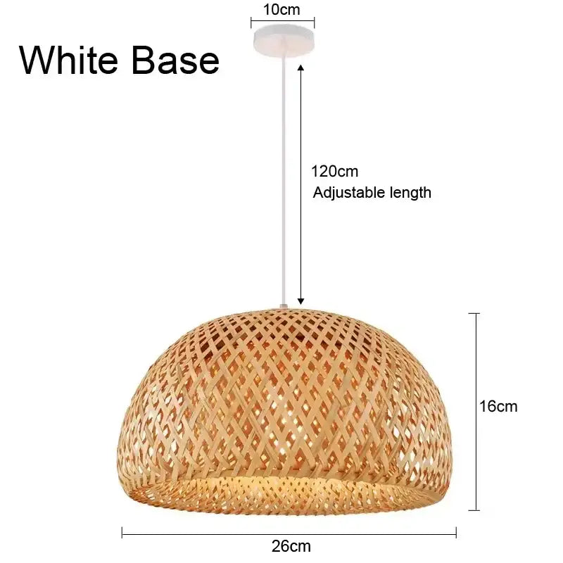 DecorBites hand-knit bamboo pendant ceiling light with white base and adjustable length ceiling light fixture