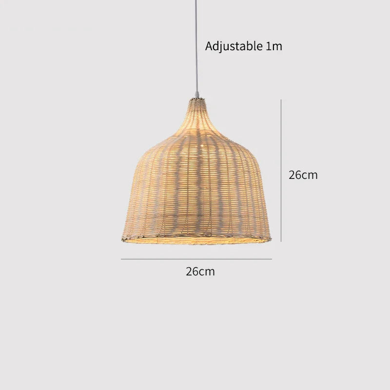DecorBites™ hand knitted chinese style warm-toned woven rattan pendant lamp with adjustable hanging length