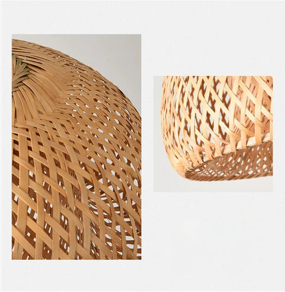 Natural-toned hand knitted chinese style bamboo lampshade with lattice pattern for hanging decorbites lamps