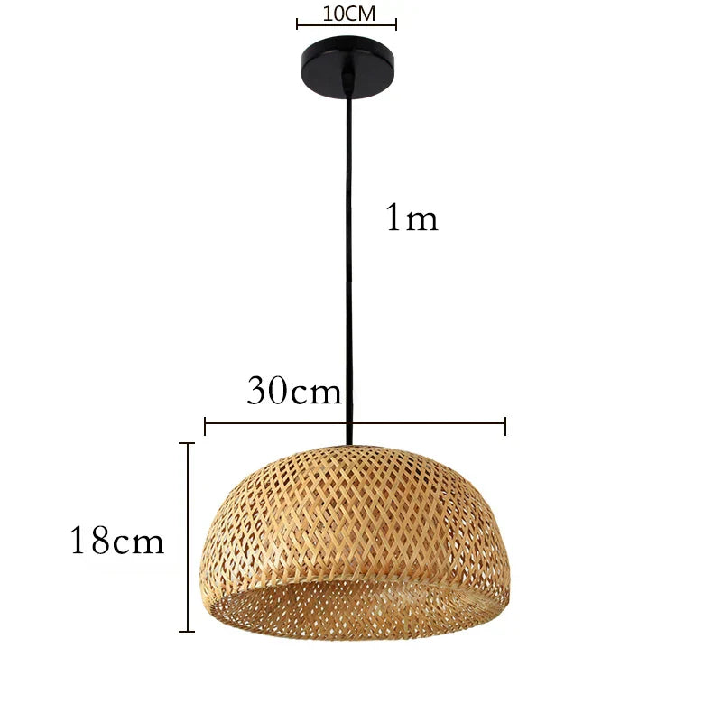 Decorbites™ hand knitted chinese style bamboo pendant light with diamond pattern natural tan finish and black cord suspension