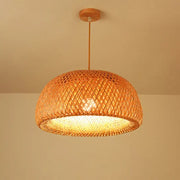 Decorbites™ hand knitted chinese style warm-toned bamboo pendant light with woven dome shade and wooden ceiling mount