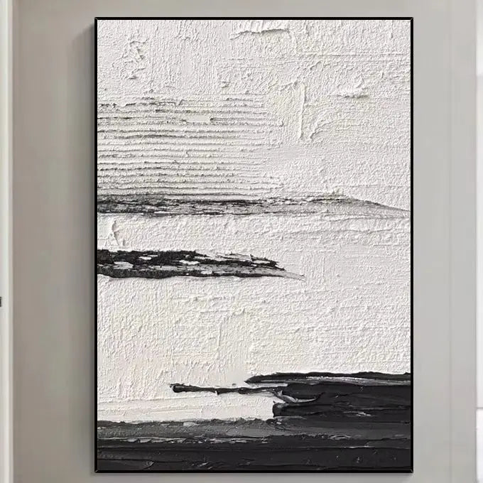 Hand-Painted Black & White Abstract Wall Painting - Without Frame / 60x90cm - Posters