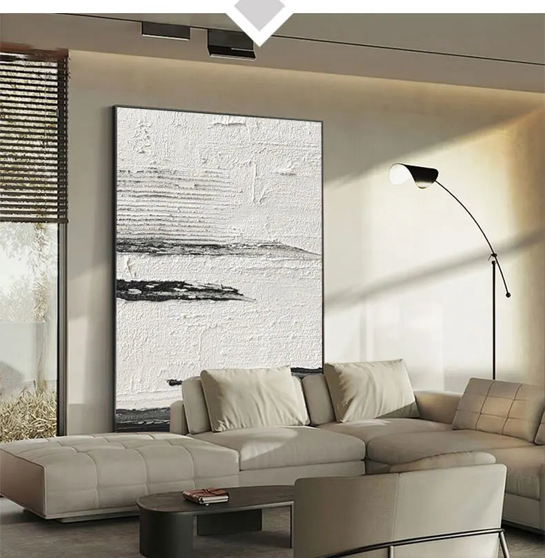 Hand-Painted Black & White Abstract Wall Painting - Posters