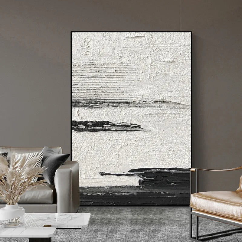 Hand-Painted Black & White Abstract Wall Painting - Posters