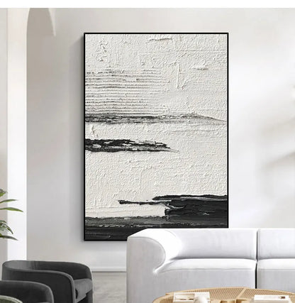 Hand-Painted Black & White Abstract Wall Painting - Posters