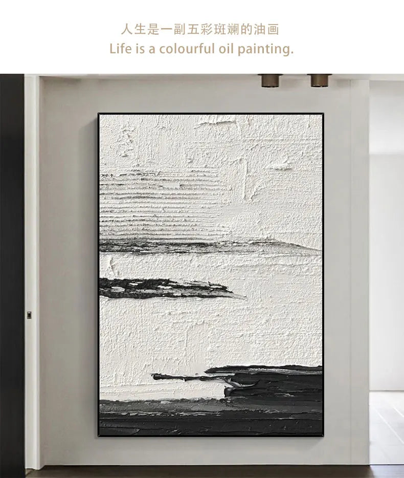 Hand-Painted Black & White Abstract Wall Painting - Posters