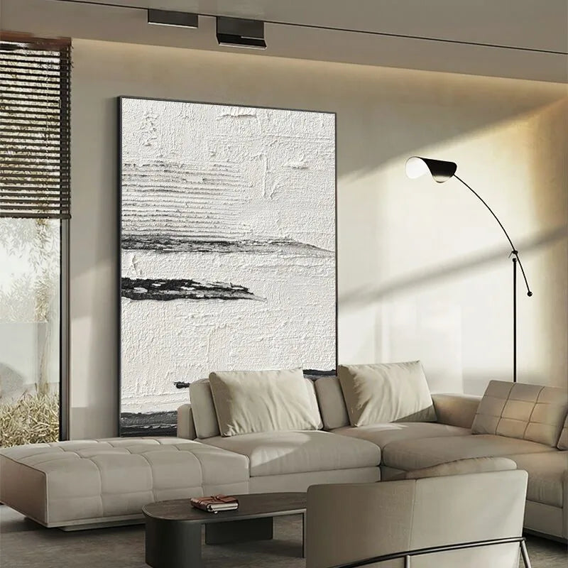 Hand-Painted Black & White Abstract Wall Painting - Posters