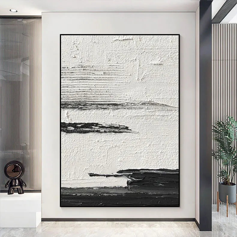 Hand-Painted Black & White Abstract Wall Painting - Posters